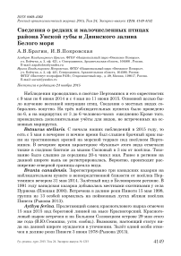 Сведения о редких и малочисленных птицах района Унской губы и Двинского залива Белого моря