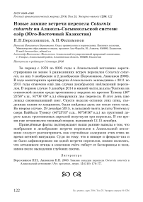 Новые зимние встречи перепела Coturnix coturnix на Алаколь-Сасыккольской системе озёр (Юго-Восточный Казахстан)