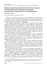 Продуктивность размножения певчего дрозда Turdus philomelos при росте весенних температур в лесостепи Русской равнины