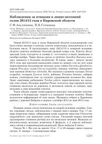 Наблюдения за птицами в зимне-весенний сезон 2014/15 года в Кировской области