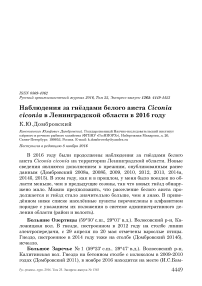 Наблюдения за гнёздами белого аиста Ciconia ciconia в Ленинградской области в 2016 году