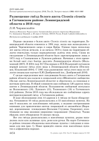 Размещение гнёзд белого аиста Ciconia ciconia в Гатчинском районе Ленинградской области в 2016 году