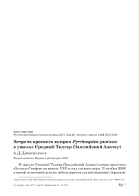 Встреча красного вьюрка Pyrrhospiza punicea в ущелье Средний Талгар (Заилийский Алатау)