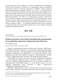 Новая находка поселения индийской камышевки Acrocephalus agricola в Харьковской области