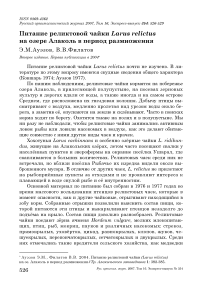 Питание реликтовой чайки Larus relictus на озере Алаколь в период размножения