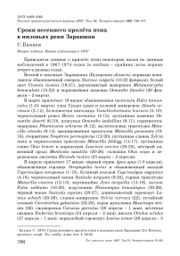 Сроки весеннего пролёта птиц в низовьях реки Заравшан