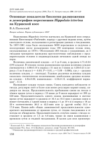 Основные показатели биологии размножения и демографии пересмешки Hippolais icterina на Куршской косе