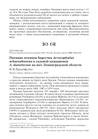 Питание птенцов барсучка Acrocephalus schoenobaenus и садовой камышевки A. dumetorum на юге Ленинградской области