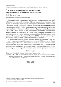 О встрече мраморного чирка Anas angustirostris в Южном Казахстане