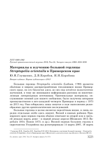 Материалы к изучению большой горлицы Streptopelia orientalis в Приморском крае
