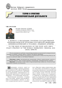 К вопросу о реализации стратегии государственной антинаркотической политики Российской Федерации: криминологический и уголовно-правовой аспекты
