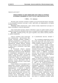 Эффективность выращивания листовых зеленных и пряных овощных культур в Ростовской области