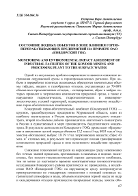 Состояние водных объектов в зоне влияния горно- перерабатывающих предприятий на примере ОАО «Ковдорский ГОК»