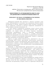 Эффективность функционирования малых предприятий в горной промышленности