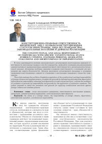 Конституционно-правовая ответственность физических лиц с особым конституционным статусом (иностранцы, лица без гражданства): законодательные коллизии и дефекты реализации