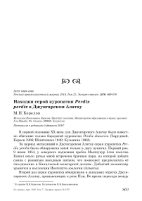 Находки серой куропатки Perdix perdix в Джунгарском Алатау