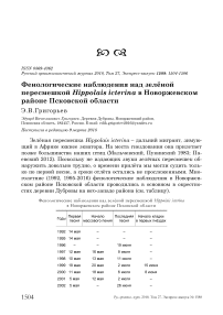 Фенологические наблюдения над зелёной пересмешкой Hippolais icterina в Новоржевском районе Псковской области