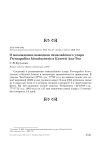 О нахождении выводков гималайского улара Tetraogallus himalayensis в Кунгей Ала-Тоо