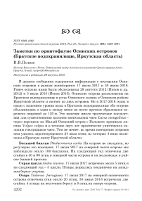 Заметки по орнитофауне Осинских островов (Братское водохранилище, Иркутская область)