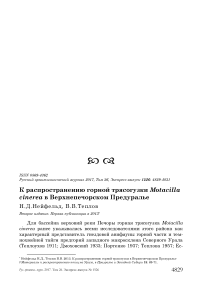 К распространению горной трясогузки Motacilla cinerea в Верхнепечорском Предуралье