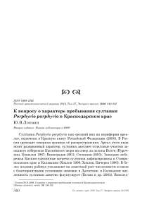 К вопросу о характере пребывания султанки Porphyrio porphyrio в Краснодарском крае