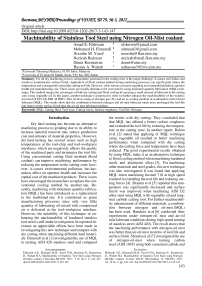 Machinability of stainless tool steel using nitrogen oil-mist coalant