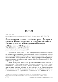 О гнездовании серого гуся Anser anser, большого крохаля Mergus merganser и серебристой чайки Larus argentatus в Белорусском Поозерье