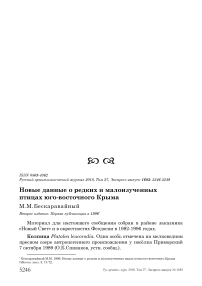 Новые данные о редких и малоизученных птицах Юго-Восточного Крыма