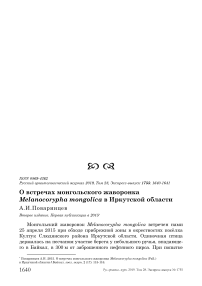 О встречах монгольского жаворонка Melanocorypha mongolica в Иркутской области