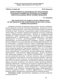 Эффективность производства продукции сельского хозяйства региона в условиях многоукладных форм хозяйствования