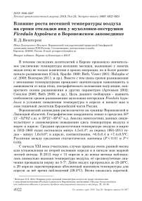 Влияние роста весенней температуры воздуха на сроки откладки яиц у мухоловки-пеструшки Ficedula hypoleuca в Воронежском заповеднике