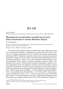 Материалы по питанию степной пустельги Falco naumanni в степях Южного Урала