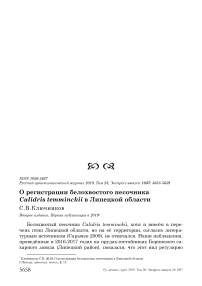 О регистрации белохвостого песочника Calidris temminckii в Липецкой области
