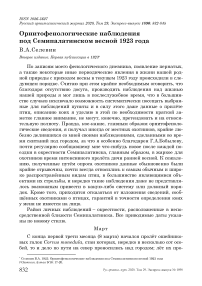 Орнитофенологические наблюдения под Семипалатинском весной 1923 года