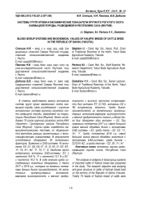 Системы групп крови и биохимические показатели крупного рогатого скота калмыцкой породы, разводимой в Республике Саха (Якутия)