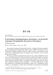 О весенних миграционных явлениях у кольчатой горлицы Streptopelia decaocto в Ужгороде