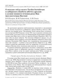 О находке гнёзд сизого Turdus hortulorum и сибирского Zoothera sibirica дроздов в долине нижнего течения реки Мая (Юго-Восточная Якутия)