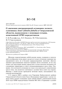 О значении миграционной остановки лесного гуменника Anser fabalis Fabalis в Свердловской области, выявленном с помощью гусыни, помеченной GPRS передатчиком