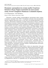 Влияние урожайности семян граба Carpinus betulus и бука Fagus orientalis на население птиц лесов Северного Кавказа в зимний период