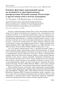 Влияние факторов окружающей среды на активность и пространственное распределение большой синицы Parus major и других видов птиц в местах подкормки