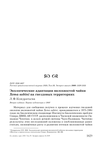 Экологические адаптации вилохвостой чайки Xema sabini на гнездовых территориях