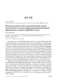 Встречи редких птиц в национальном парке "Удэгейская легенда" (Красноармейский район Приморского края) в 2020-2021 годах