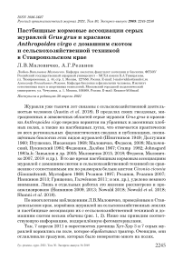 Пастбищные кормовые ассоциации серых журавлей Grus grus и красавок Anthropoides virgo с домашним скотом и сельскохозяйственной техникой в Ставропольском крае