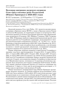 Весенняя миграция даурского журавля Grus vipio в низовье реки Раздольной (Южное Приморье) в 2020-2021 годах