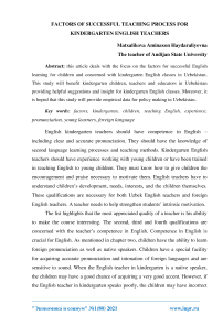 Factors of successful teaching process for kindergarten English teachers