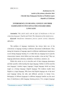Interference, its meaning, content and their elimination in two contacting English-Uzbek languages