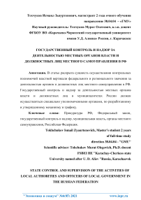Государственный контроль и надзор за деятельностью местных органов власти и должностных лиц местного самоуправления в РФ