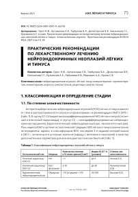 Практические рекомендации по лекарственному лечению нейроэндокринных неоплазий лёгких и тимуса