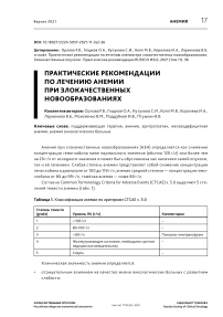 Практические рекомендации по лечению анемии при злокачественных новообразованиях