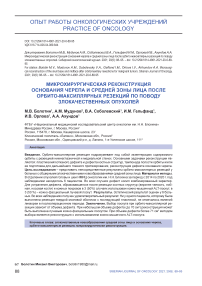 Микрохирургическая реконструкция основания черепа и средней зоны лица после орбито-максиллярных резекций по поводу злокачественных опухолей